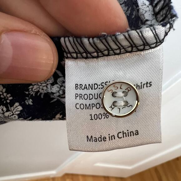 SSLR Men's Collection Blue Collared White Floral Button-Up  Shirt  Size S - Picture 4 of 5